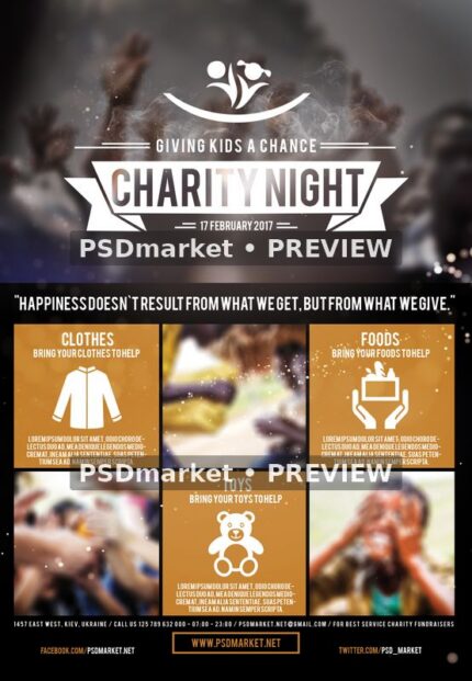 Charity Fundraisers Orange Tile Flyer PSD Template — PSD template preview