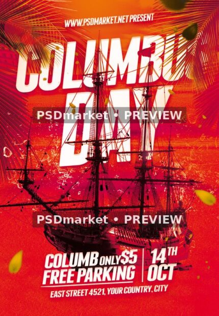 Columbus Day Party Ship Flyer PSD Template — PSD template preview