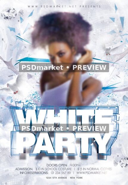 Hot White Party Silver Flyer PSD Template — PSD template preview