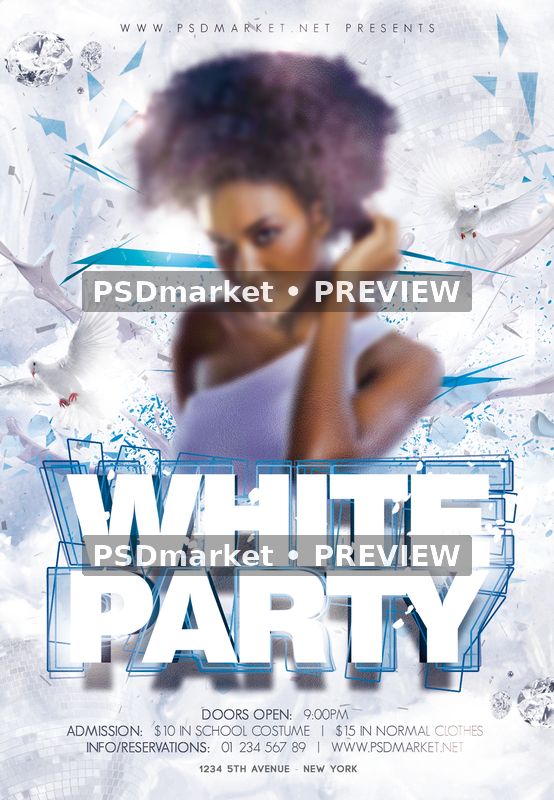 Hot White Party Silver Flyer PSD Template — PSD template preview