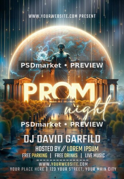 Prom Night Cosmic Statue Flyer PSD Template — PSD template preview