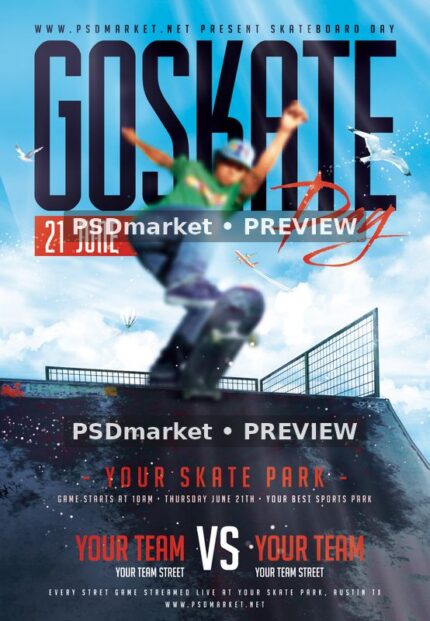 Skateboard Day Ramp Flyer PSD Template — PSD template preview