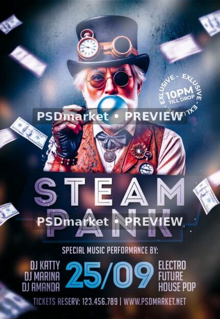 Steam Pank Steampunk Event Flyer PSD Template — PSD template preview