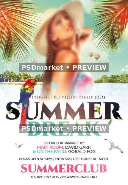 Summer Break Tropical Flyer PSD Template — PSD template preview
