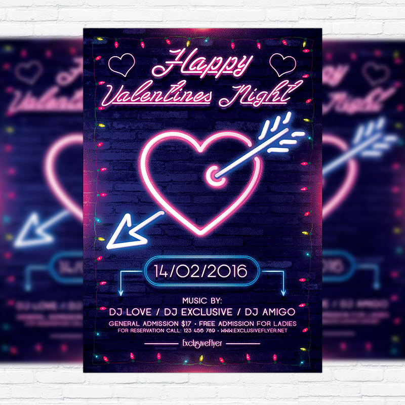 1-38.jpg Neon Valentines Night - Premium Flyer Template + Facebook Cover - Image 1