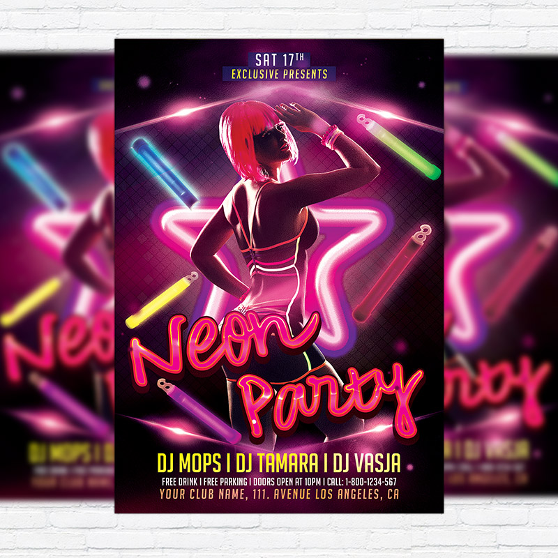 1-84.jpg Neon Party - Premium Flyer Template + Facebook Cover - Image 1