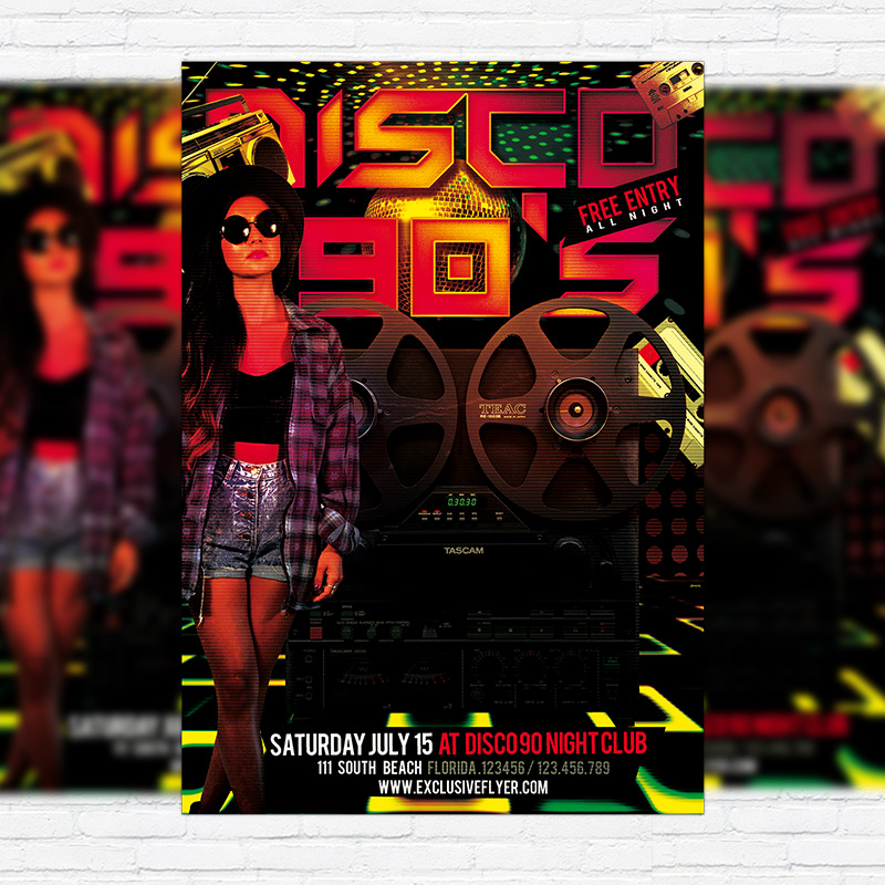 111-205.jpg Disco 90`s - Premium Flyer Template + Facebook Cover - Image 1