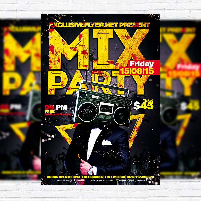 111-324.jpg Mix Party - Premium Flyer Template + Facebook Cover - Image 1