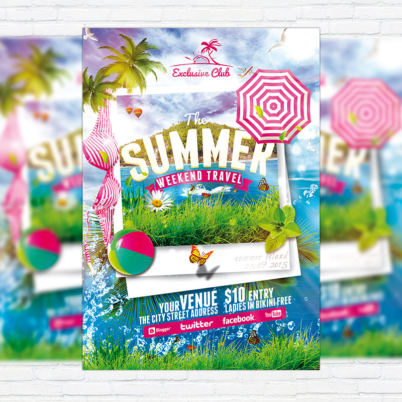 111-362.jpg The Summer Weekend Travel - Premium Flyer Template + Facebook Cover - Image 1