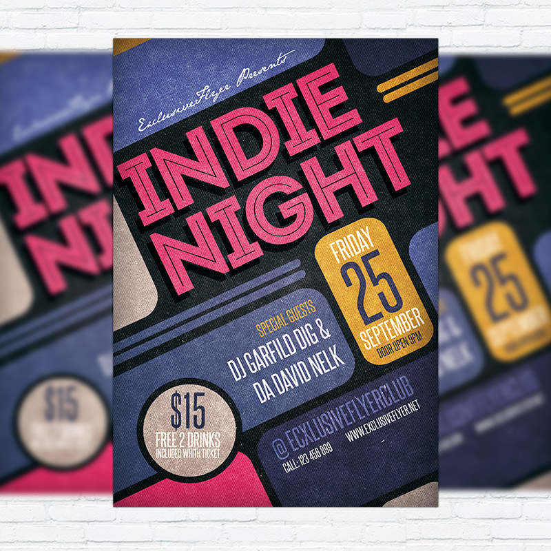 111-462.jpg Indie Night Vol.2 - Premium Flyer Template + Facebook Cover - Image 1
