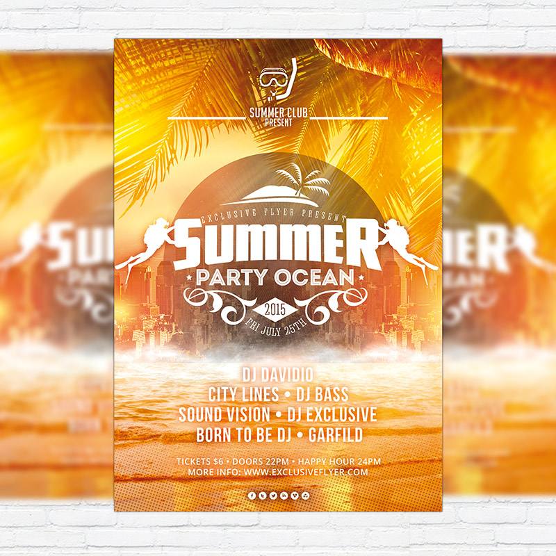 111177.jpg Summer Party Ocean - Premium Flyer Template + Facebook Cover - Image 1