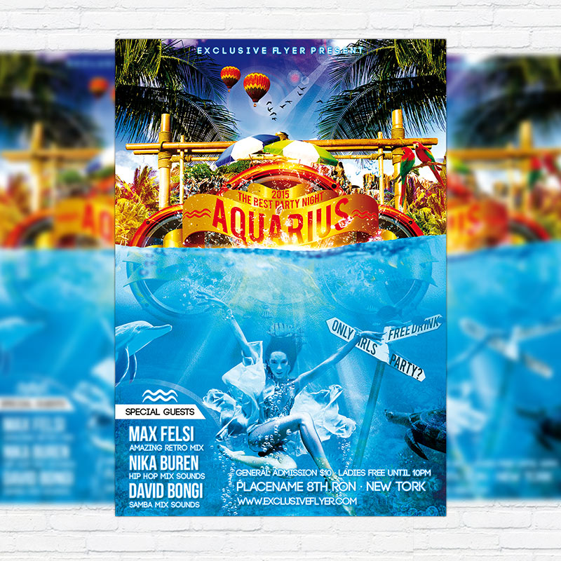 111184.jpg Aquarius Party Night - Premium Flyer Template + Facebook Cover - Image 1