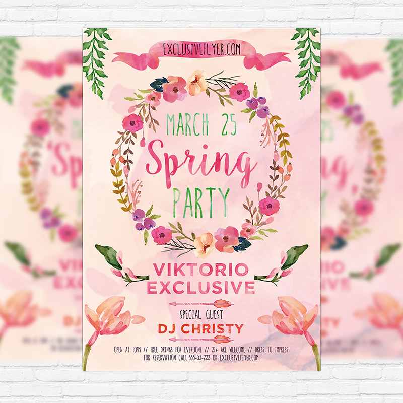 111185.jpg Watercolor Spring - Premium Flyer Template + Facebook Cover - Image 1