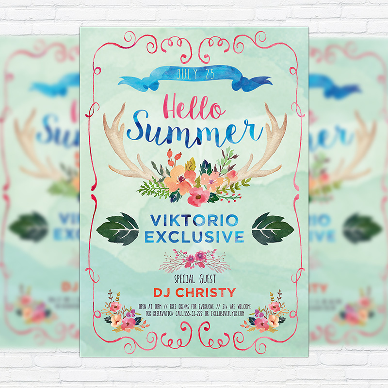 111186.jpg Watercolor Summer - Premium Flyer Template + Facebook Cover - Image 1