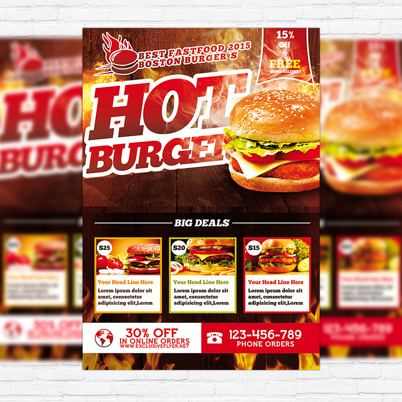 111312.jpg Hot Burger - Premium Flyer Template + Facebook Cover - Image 1