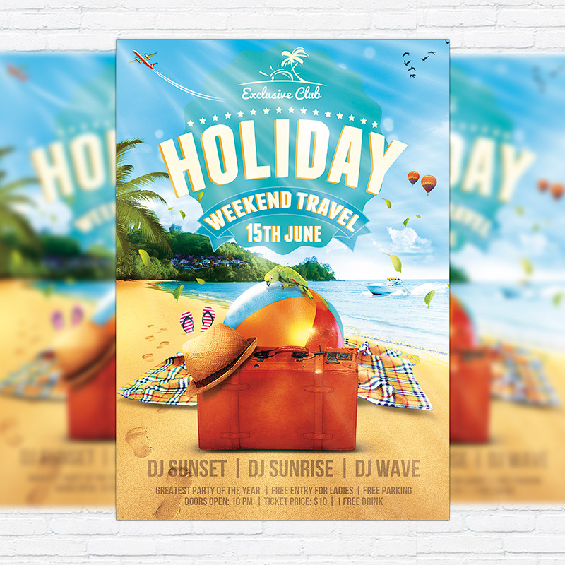 111371.jpg Summer Holiday Travel - Premium Flyer Template + Facebook Cover - Image 1