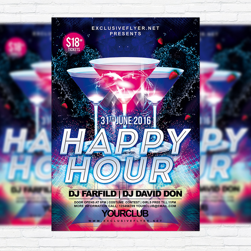 124.jpg Happy Hour - Free Club and Party Flyer PSD Template - Image 1