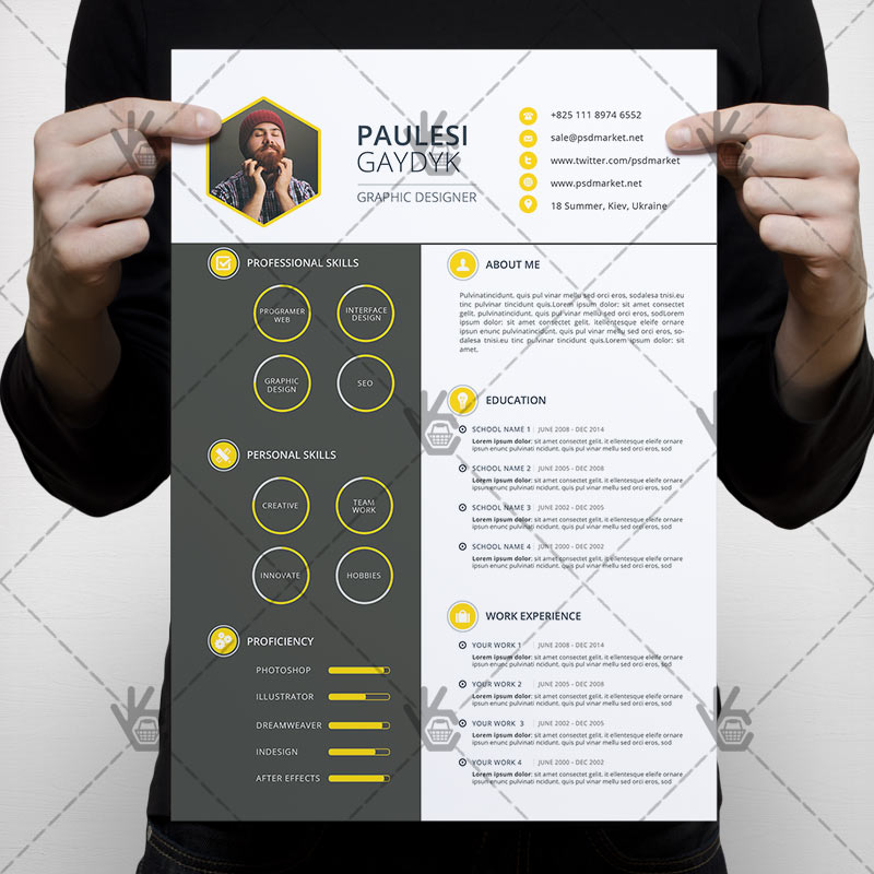 111-1.jpg Yellow Clean Resume - Free PSD Template - Image 1