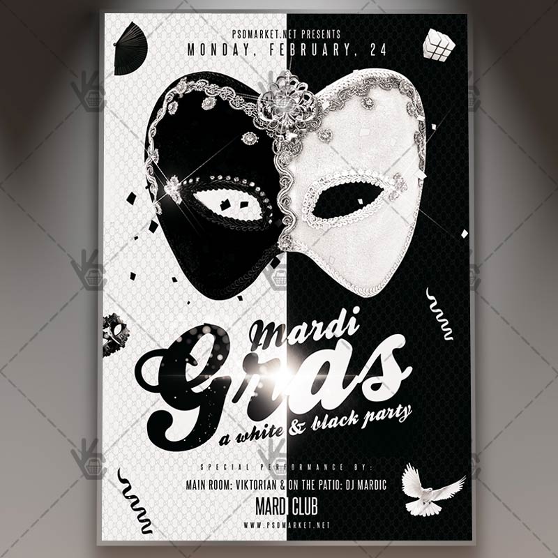 111-34.jpg White&Black Mardi Gras - Premium Flyer PSD Template - Image 1