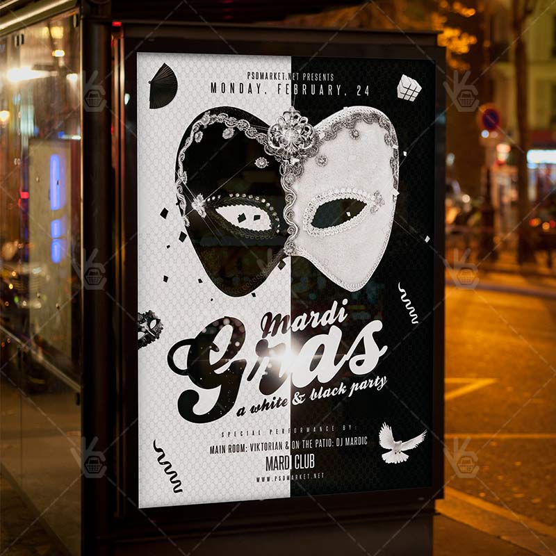 333-34.jpg White&Black Mardi Gras - Premium Flyer PSD Template - Image 3