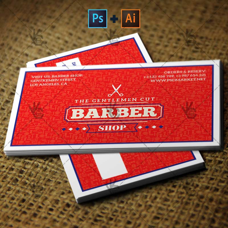 Barber Shop Premium Business Card PSD AI Template