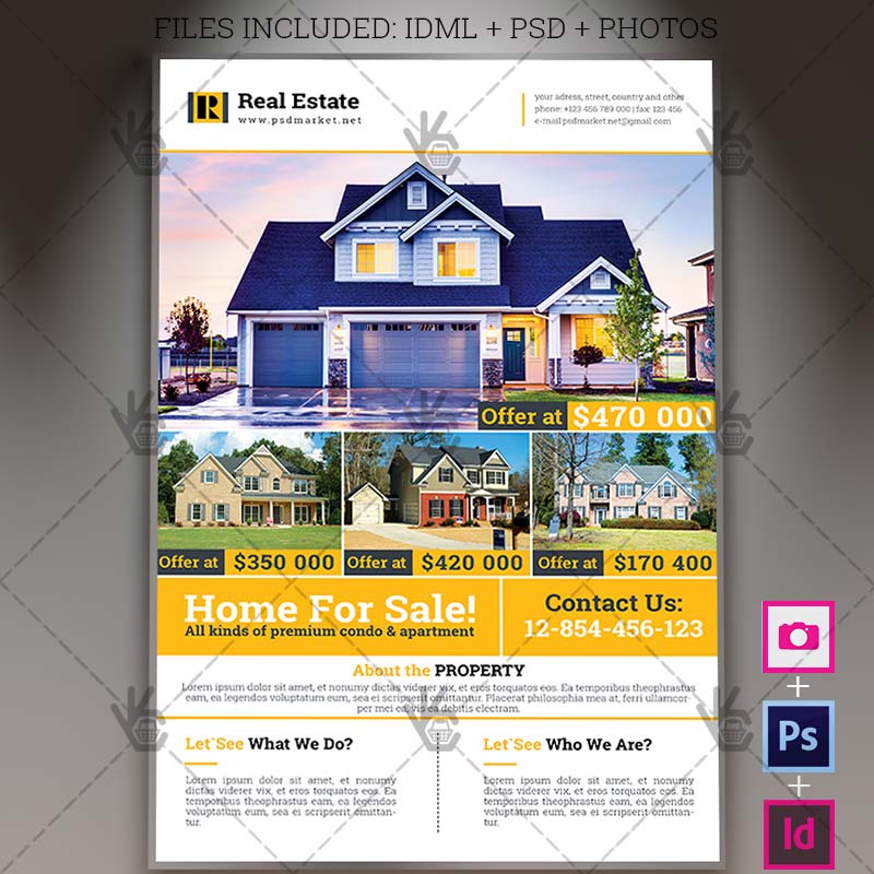 real_estate_flyer_A4_indesign_psdmarket_1.jpg Real Estate - A4 Flyer PSD Template + InDesign - Image 1