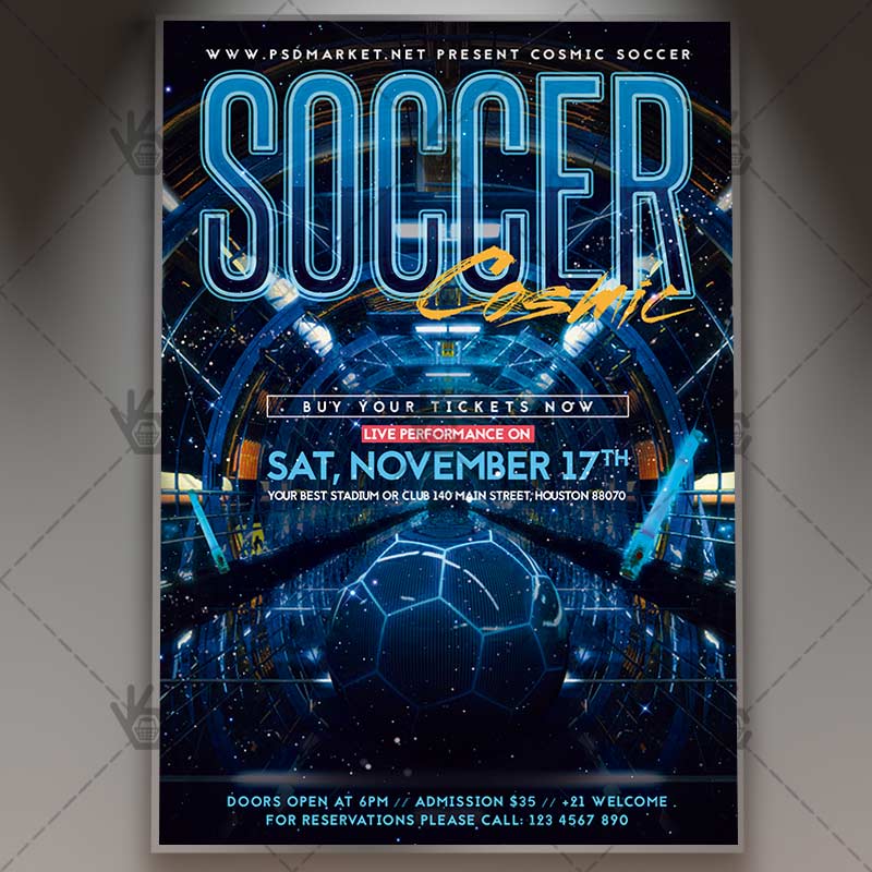 cosmic_soccer_flyer_psdmarket_1.jpg Cosmic Soccer - Premium Flyer PSD Template - Image 1