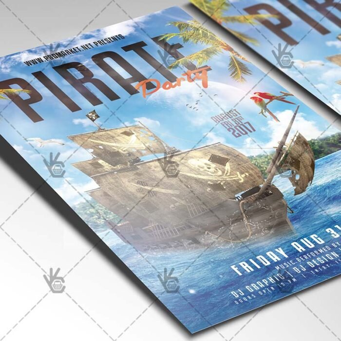 Pirate Party Card Printable PSD Template | PSDmarket
