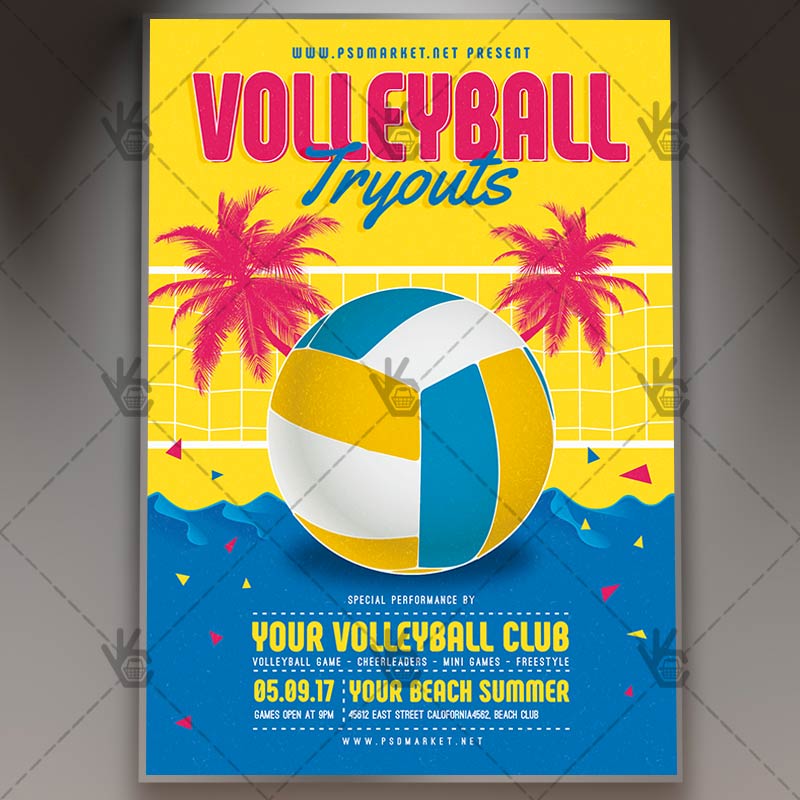 volleyball_tryouts_flyer_psdmarket_1.jpg Volleyball Tryouts - Premium Flyer PSD Template - Image 1
