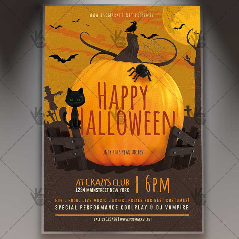happy_halloween_party_flyer_psdmarket_1.jpg Happy Halloween Party - Seasonal Flyer PSD Template - Image 1