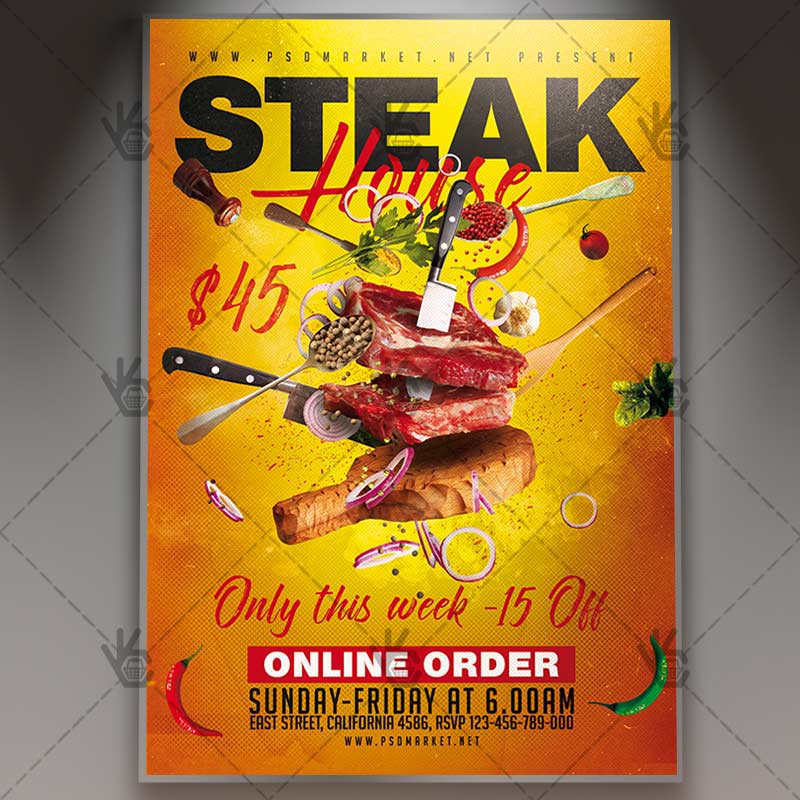 steak_house_food_flyer_psdmarket_1.jpg Steak House Food - Restaurant Flyer PSD Template - Image 1