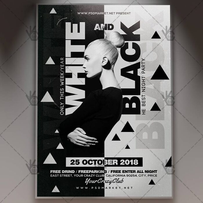 White and Black Party - Club Flyer PSD Template - Image 1