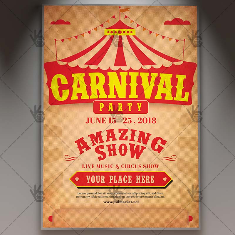carnival_amazing_show_flyer_psdmarket_1.jpg Carnival Amazing Show - Circus Flyer PSD Template - Image 1