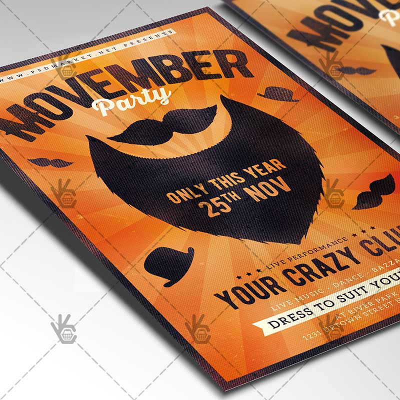 movember_party_flyer_psdmarket_2.jpg Movember Party - Seasonal Flyer PSD Template - Image 2