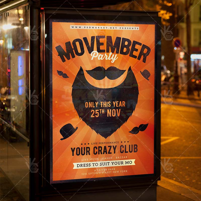 movember_party_flyer_psdmarket_3.jpg Movember Party - Seasonal Flyer PSD Template - Image 3