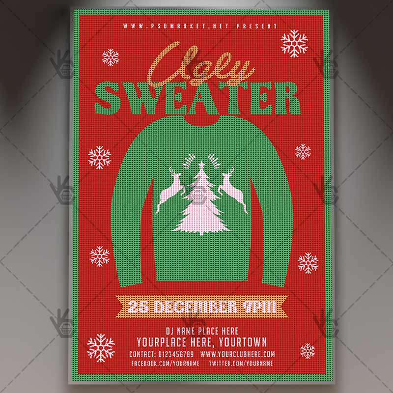 ugly_sweater_flyer_psdmarket_1.jpg Ugly Sweater - Winter Flyer PSD Template - Image 1