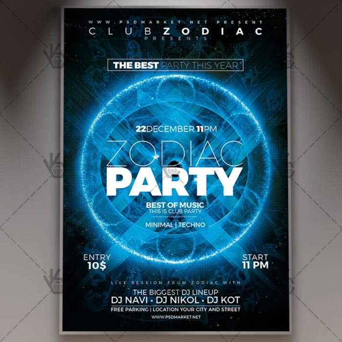 Zodiac Party Night - Club Flyer PSD Template - Image 1