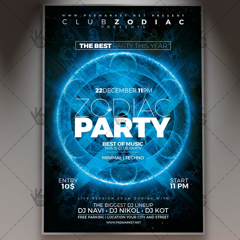 zodiac_party_night_flyer_psdmarket_1.jpg Zodiac Party Night - Club Flyer PSD Template - Image 1