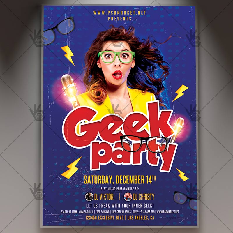 geek_party_a5_flyer_psd_psdmarket_1.jpg Download Geek Party - Club A5 Flyer PSD Template