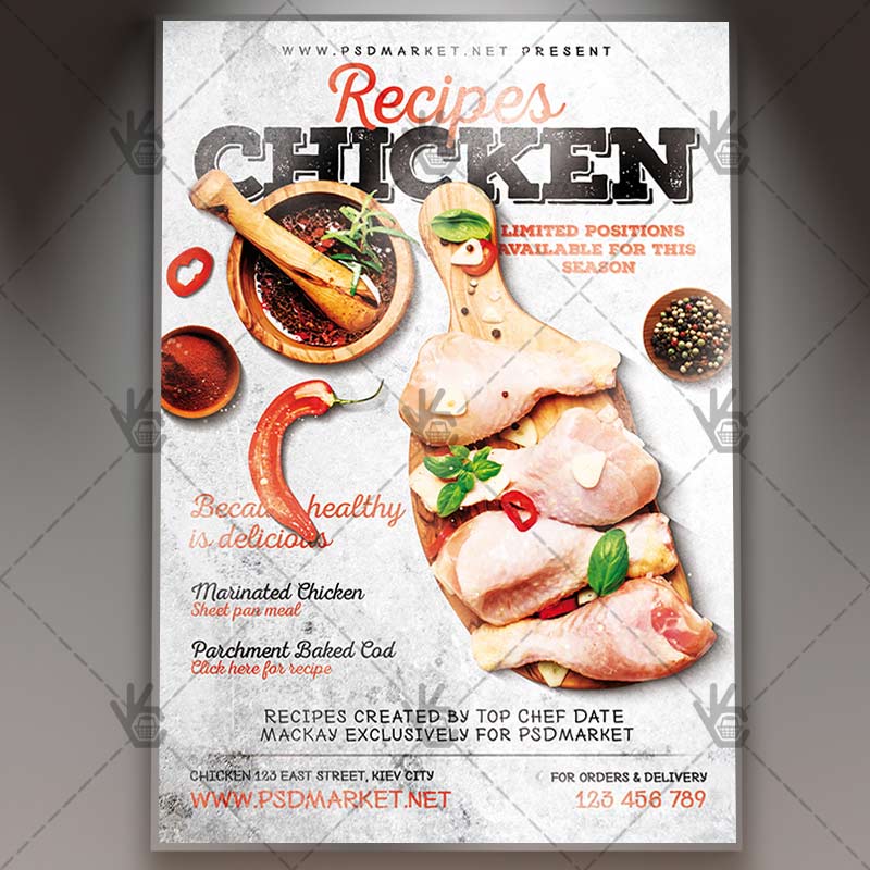 chicken-recipes_flyer_psd_psdmarket_1.jpg Download Chicken Recipes - Food Flyer PSD Template