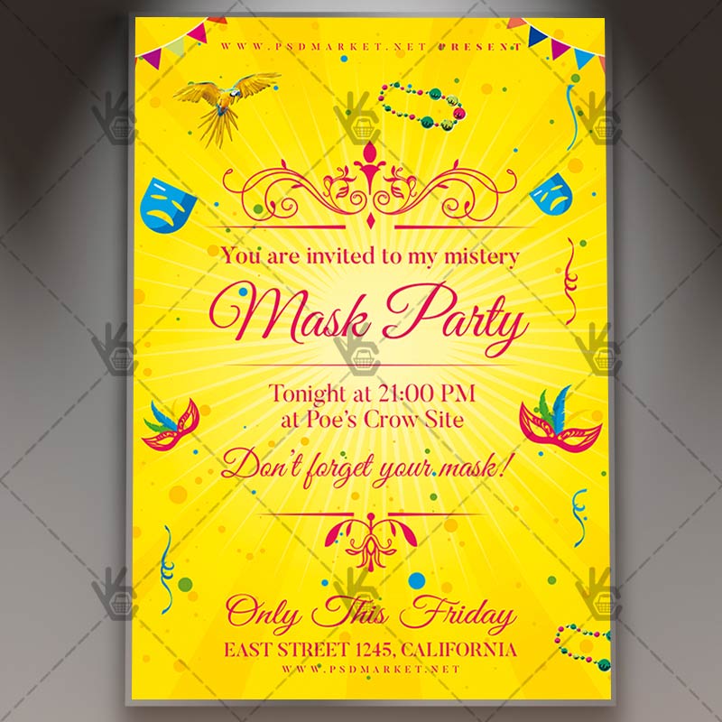 mask_party_flyer_psd_psdmarket_1.jpg Download Mask Party - Carnival Flyer PSD Template