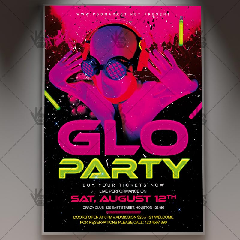 glo_party_flyer_psd_psdmarket_1.jpg Download GLO Party - Club Flyer PSD Template