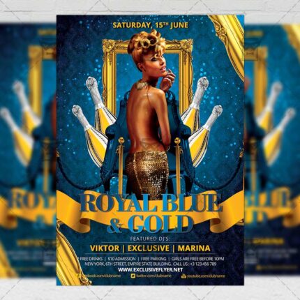 Download Royal Blue and Gold Party PSD Flyer Template Now