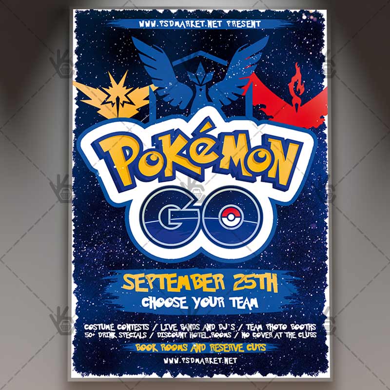 Modern Illustrative Pokémon Go Party Flyer Template (FREE