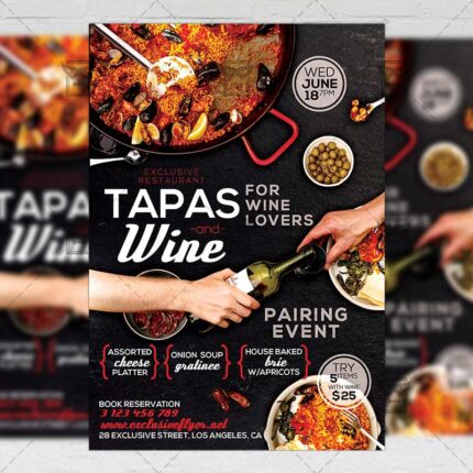 Download Tapas and Wine PSD Flyer Template Now