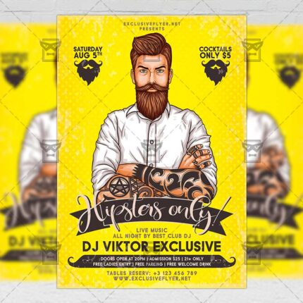 Download Hipster Only Party PSD Flyer Template Now