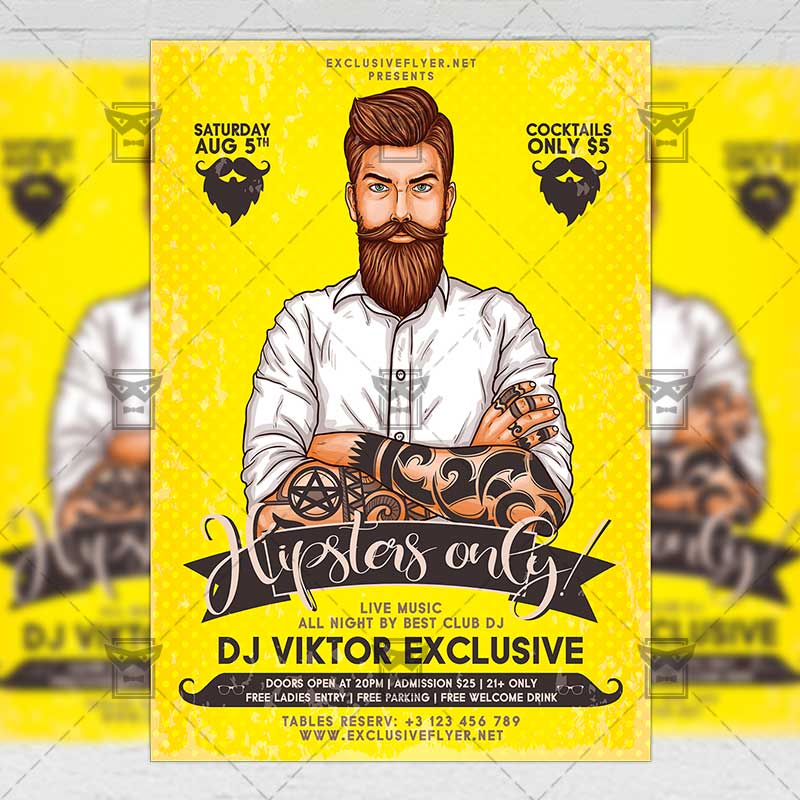hipster_only_party-premium-flyer-template-1.jpg Download Hipster Only Party PSD Flyer Template Now