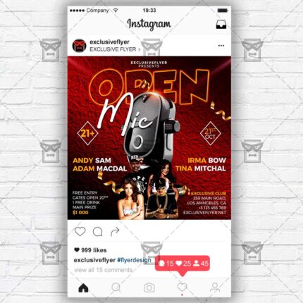 Download Open Mic PSD Instagram Flyer Template Now