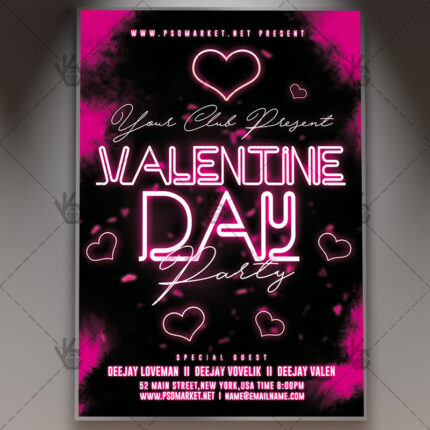 Download Neon Valentine Day Flyer - PSD Template