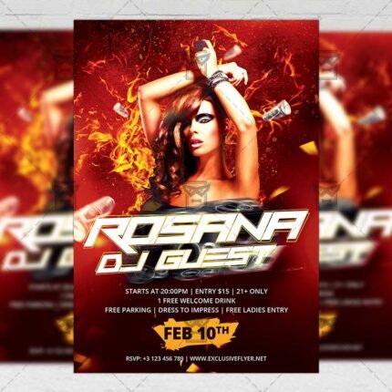 Download Rosana Special Dj Guest PSD Flyer Template Now